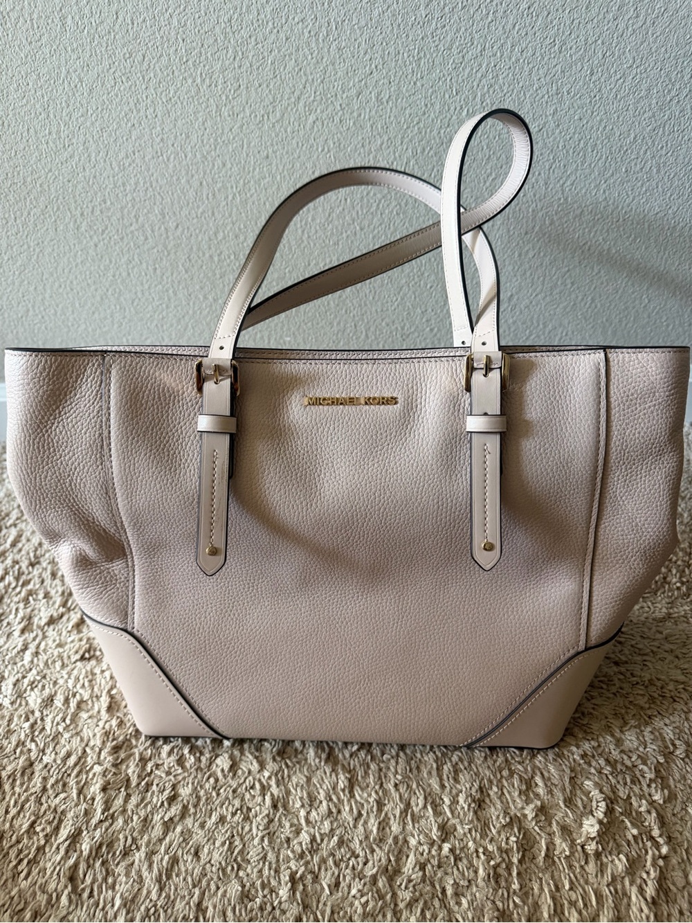 Michael Kors Pebbled Leather Tote in Pale Pink with Gold Accents
